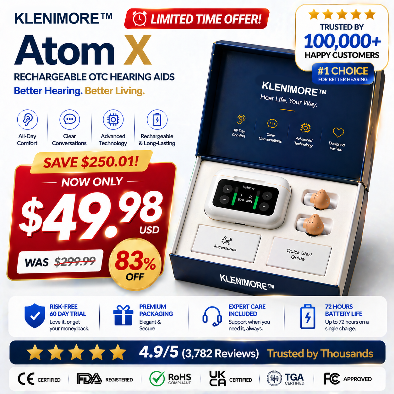 🔥 Today Only! 👂KLENIMORE™ Atom X Smart Hearing Aids — Hear Clearly, Feel Confident Again 💖🔊